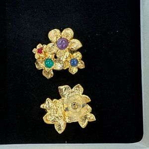 Gold Floral Multi-Stone Women’s Stud Earrings